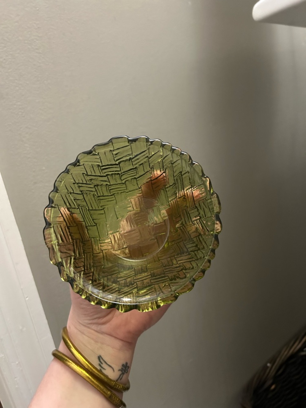 Olive Green Textured Decorative Dish - Indiana Glass